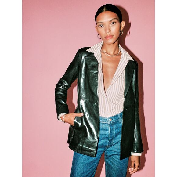Reformation Veda Bowery Leather Blazer Jacket - S Black